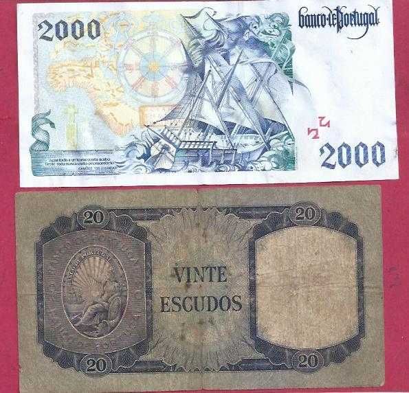 Notas de Portugal  4 Notas de 2.000, 1000, e 20 Escudos varias datas