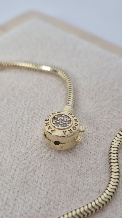 Nowa złota bransoletka typu Pandora 20 cm klasyk cyrkonie okrągła 585