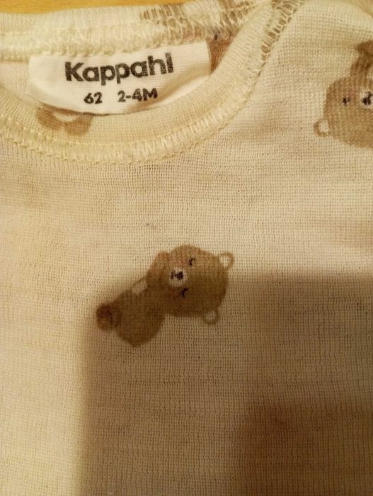 Kappahl Wełniane body niemowlęce w misie rozm.62/2-4mies.