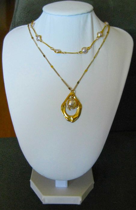 Colar Aço Duplo c/ Perolas NOVO  -  SALDO