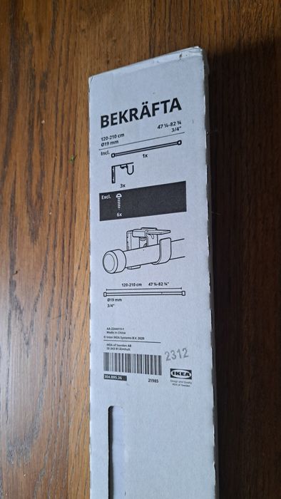 BEKRÄFTA Komplet karniszy, biały, 120-210 cm 19 mm IKEA, NIEOTWARTY