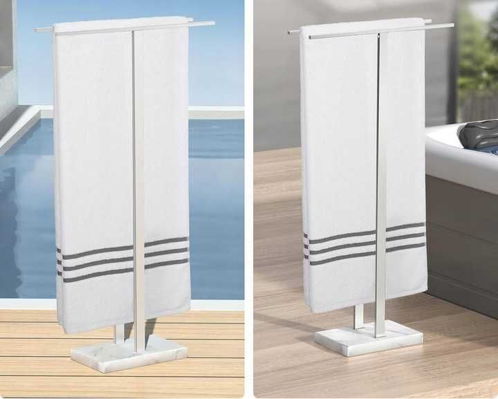 Wolnostojący wieszak na ręczniki z marmurem 84cm outlet nierdzewna