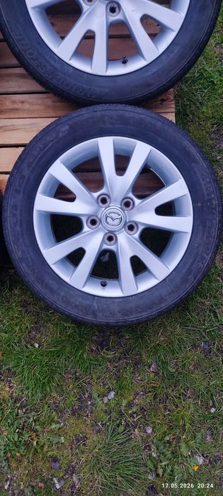 Felgi alu oryg Mazda 5x114,3 z oponami letnimi Bridgestone 205/55 R16, 4szt