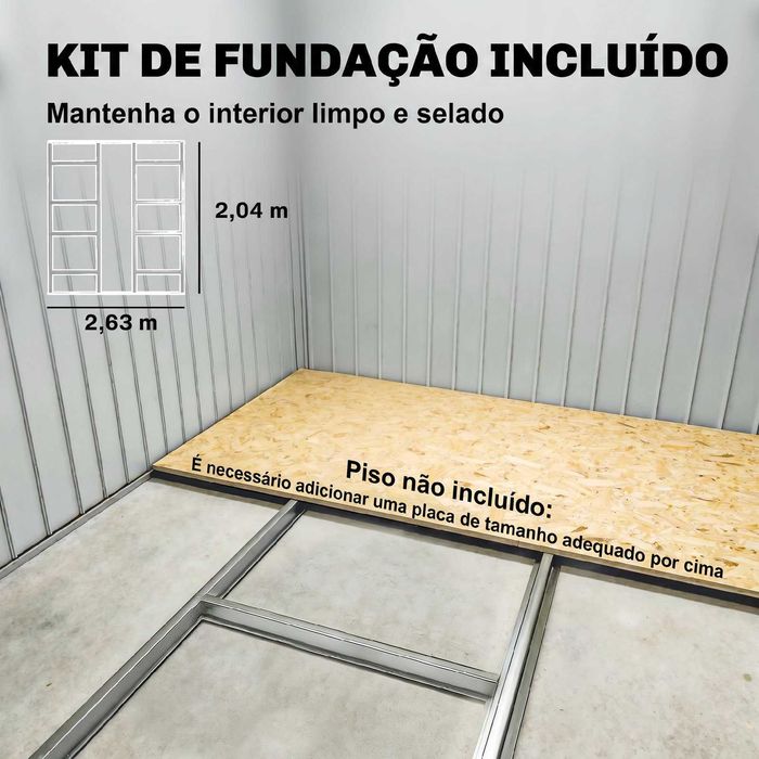 Anexo metálico de jardim com 4 janelas e base reforçada