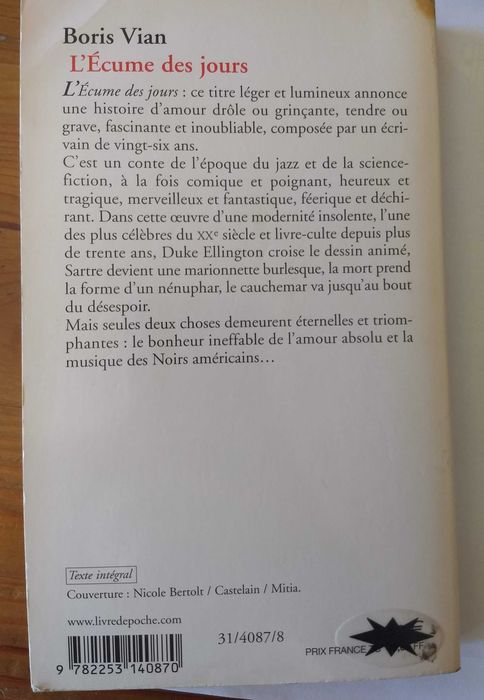 Boris Vian - L'écume des jours (livro de bolso, em francês)