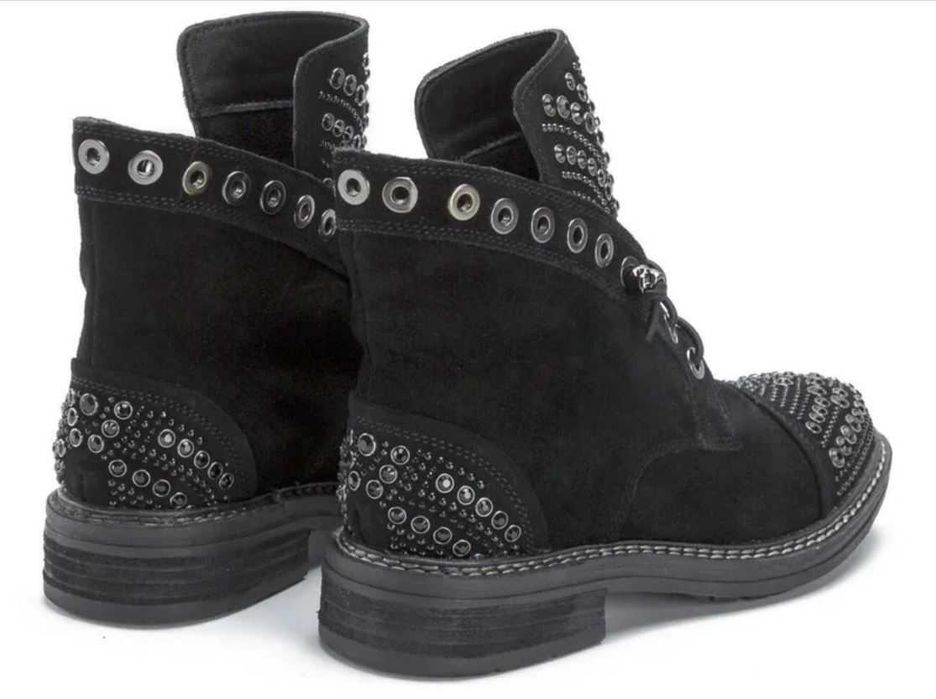 Alma en Pena Workery czarne botki ozdobne nity - 41 / 26,5