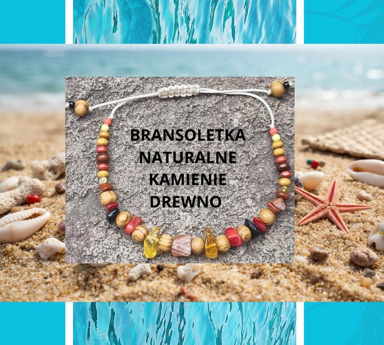 Bransoletka damska męska Naturalne kamienie drewno