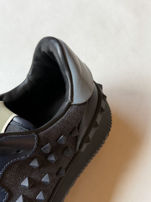 Valentino Rockstud Basket Low Leather/Denim Sneakers Shoes кроссовки кеды сникерсы с шипами валентино