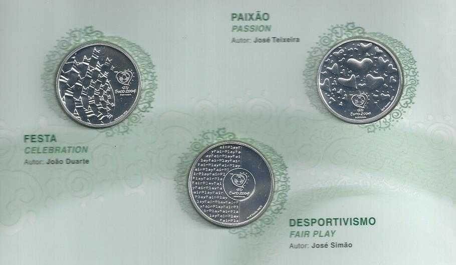 EURO  2004 Moedas BNC Prata  3 de  8  euros