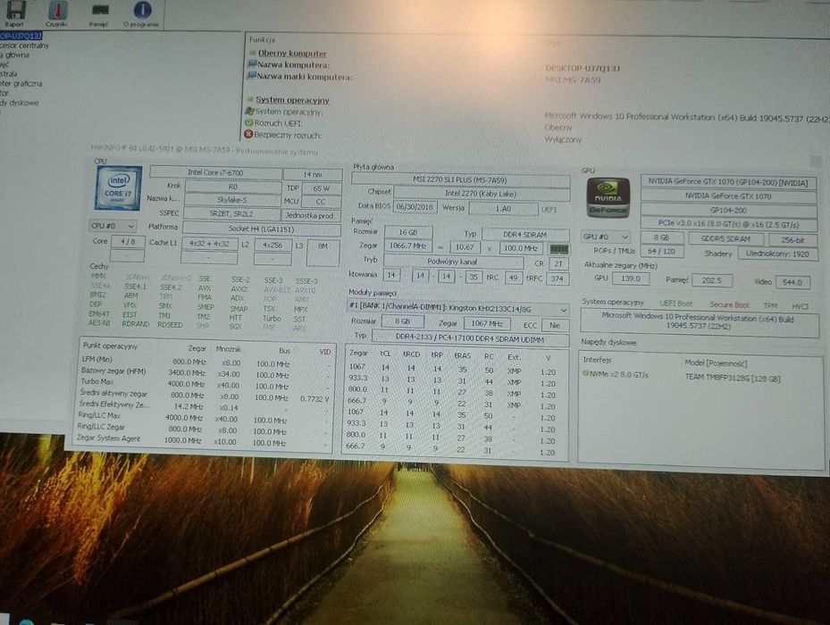 Komputer do gier 16gb ram MSI Z270 Sli+ intel i7 6700 GeForce GTX 1070