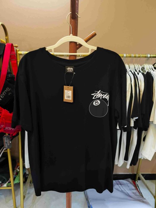 Stussy，Męska czarna koszulka z nadrukiem letnim, rozmiar M