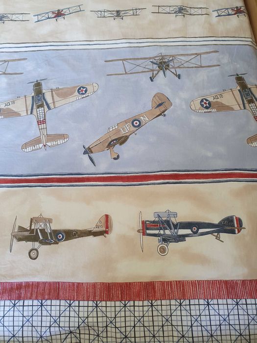 Pościel chłopięca dwustronna z samolotami vintage 140x200cm, 50x70 cm