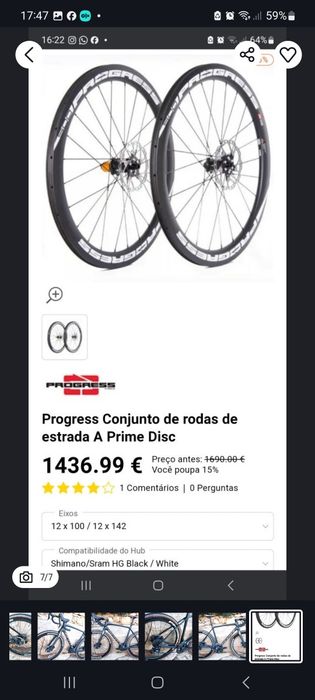 Rodas de carbono Progress topo gama rolamentos cerâmicos disco