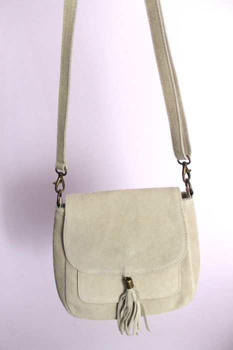 Vera Pelle skórzana zamszowa lisnotoszka torebka włoska na ramię ecru