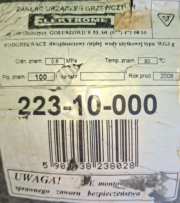 Bojler 100l na ciepłą wodę