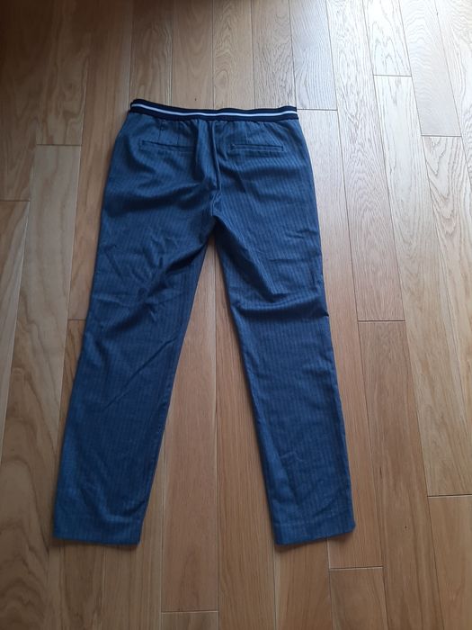 Eleganckie granatowe w jodełkę spodnie gumka w pasie ZARA Basic L 40 r