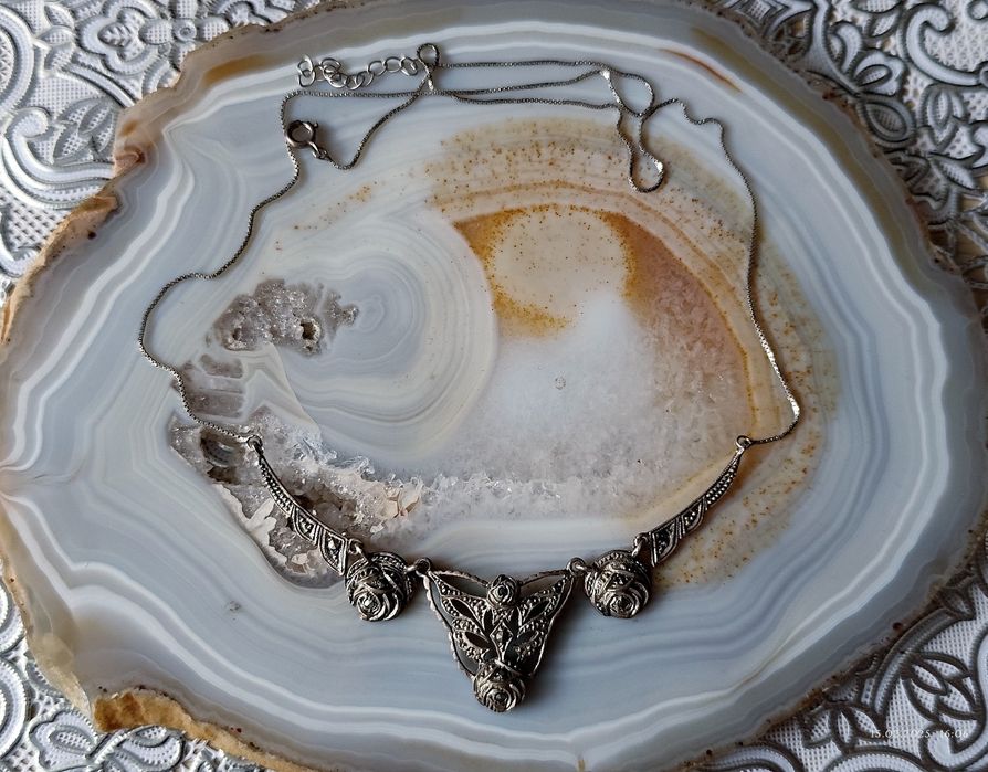 Stara srebrna kolia naszyjnik róże