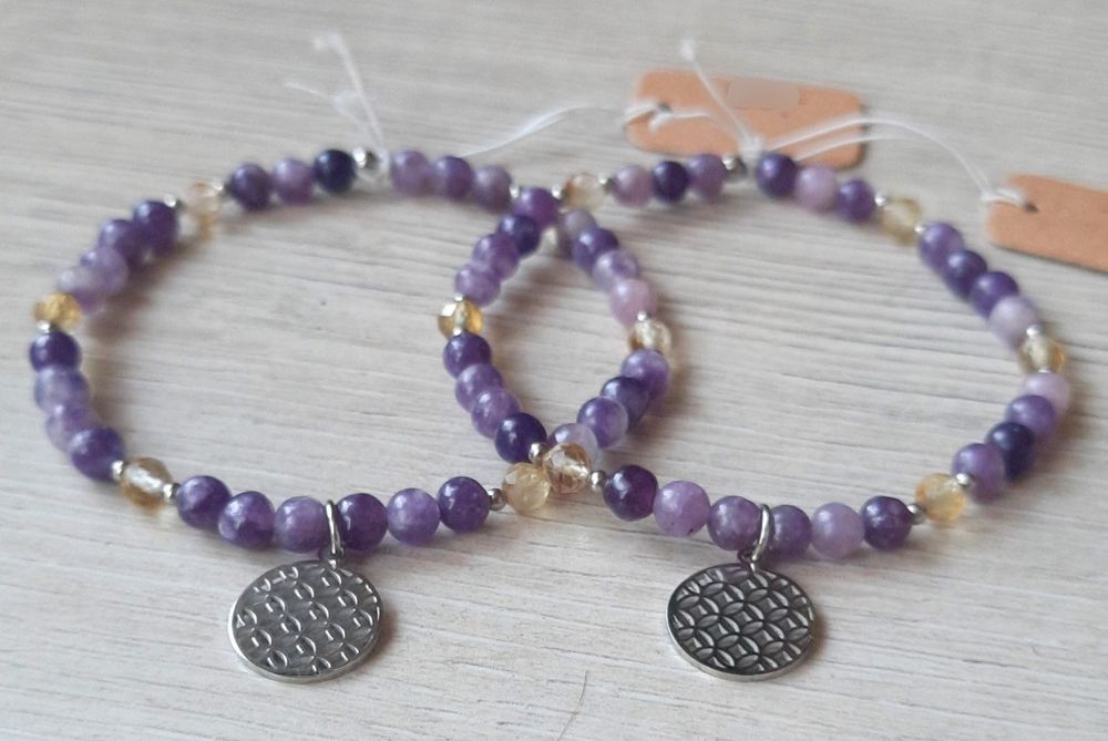 Bransoletka OCHRONNA Cytryn Lepidolit OCHRONA PSYCHICZNA