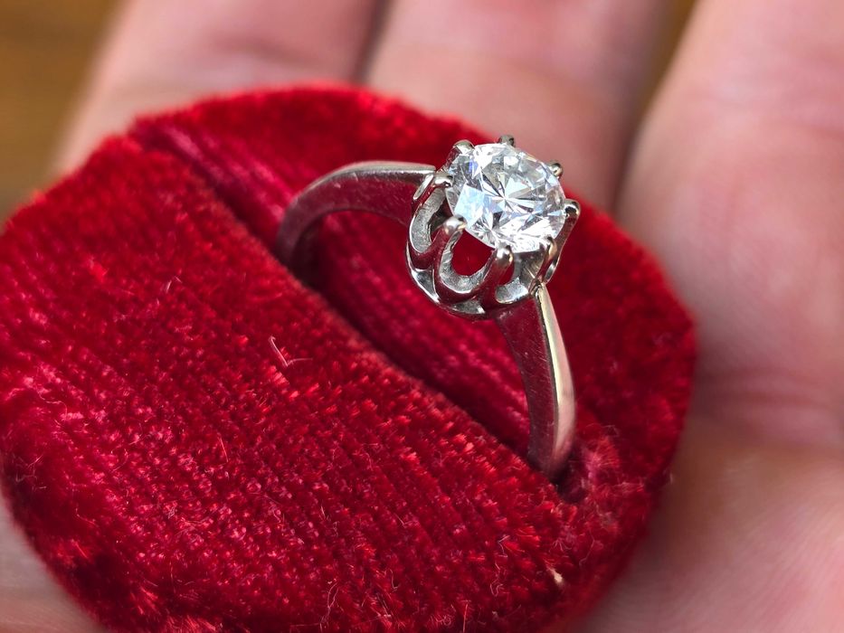 Stary złoty pierścionek diament brylant 1,01 ct