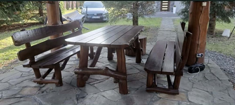 Meble ogrodowe dębowe zestaw biesiadny