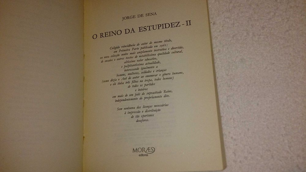 o reino da estupidez - II (jorge de sena) 1ª edição 1978