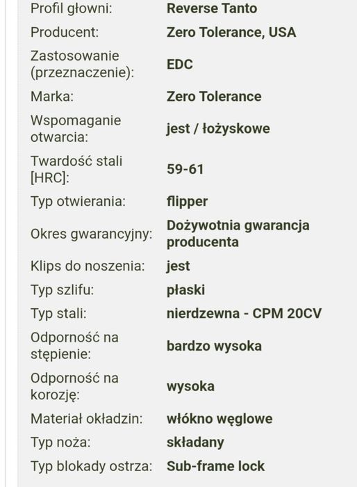 Nóż Zero Tolerance 0762