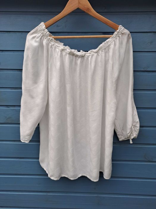 Bluzka carmen Greenpoint biała roślinny wzór boho 42 L XL wiskoza