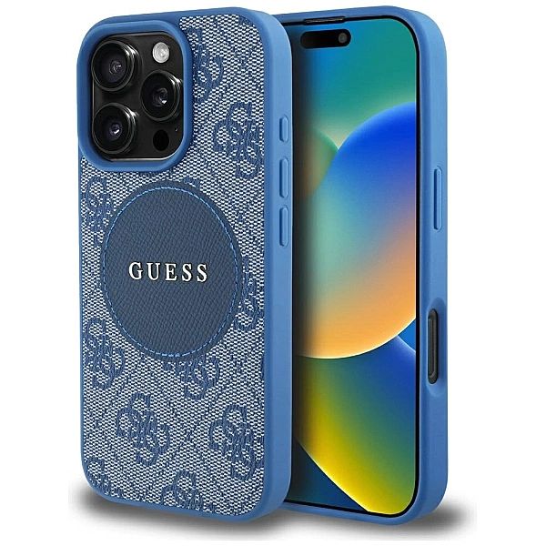 Etui Guess 4G Circle Classic Logo MagSafe na iPhone 16 Pro - niebieski