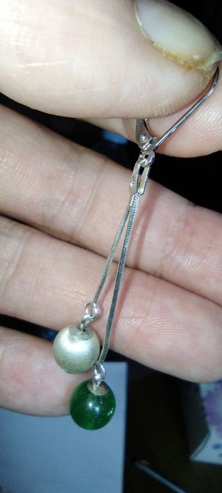 kolczyki wiszące srebro onyks naturalny zielony