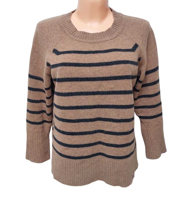 Brązowy sweter damski w paski 100% WEŁNA NEXT, R. L/XL