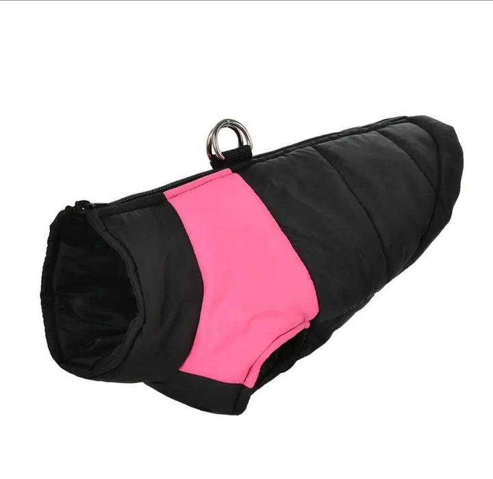 Casaco quente preto e rosa para cão grande