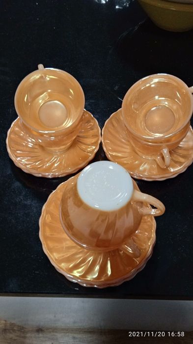 Chávenas com pires pêssego Anchor,-hocking