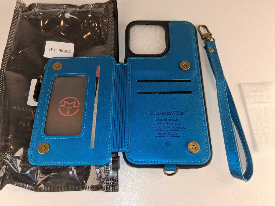 Y030 Etui Portfel Skórzany do iPhone 14 Pro Max CaseMe Niebieski