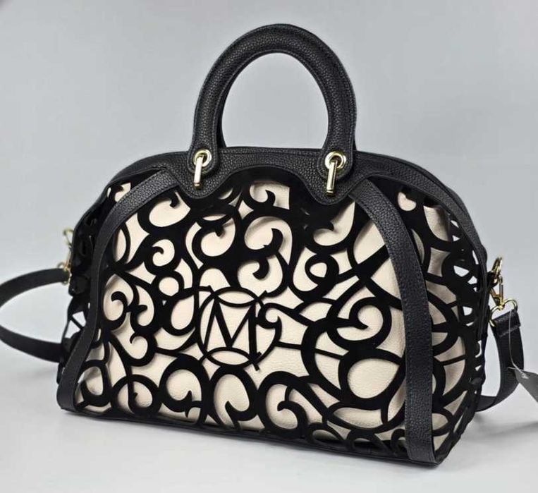 Massimo Contti Kuferek laserowo wycinany czarny skóra ekologiczna