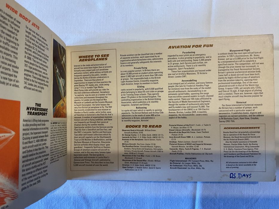 Caderneta de cromos inglesa, historia da aviacão