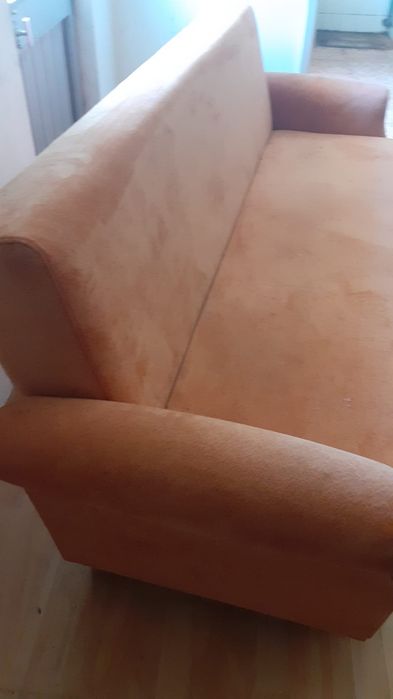 VENDO SOFÁS - Castanho de napa normal &  Alaranjado tecido sofá cama