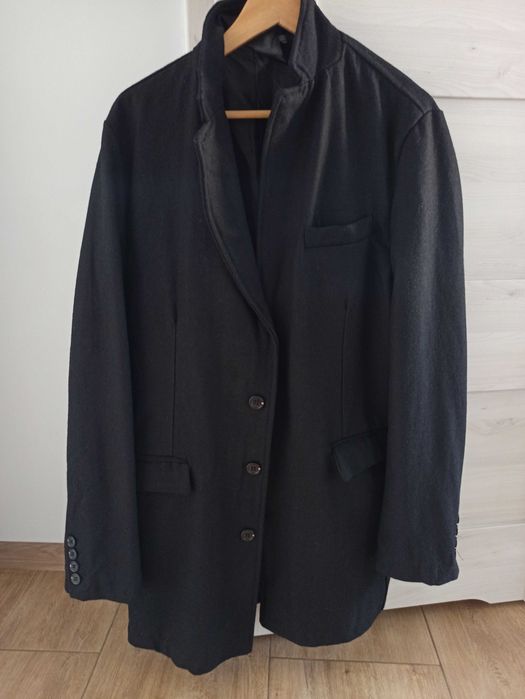 Elegancki płaszcz jesienny męski czarny Slim XXL ok 190 cm