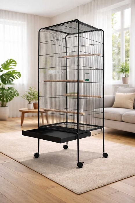 WOLIERA DLA PTAKÓW DUŻA klatka metalowa z kółkami 146 cm *nowa*