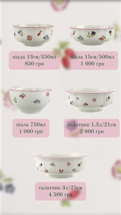 Преміальний порцеляновий посуд Villeroy & Boch Petite Fleur