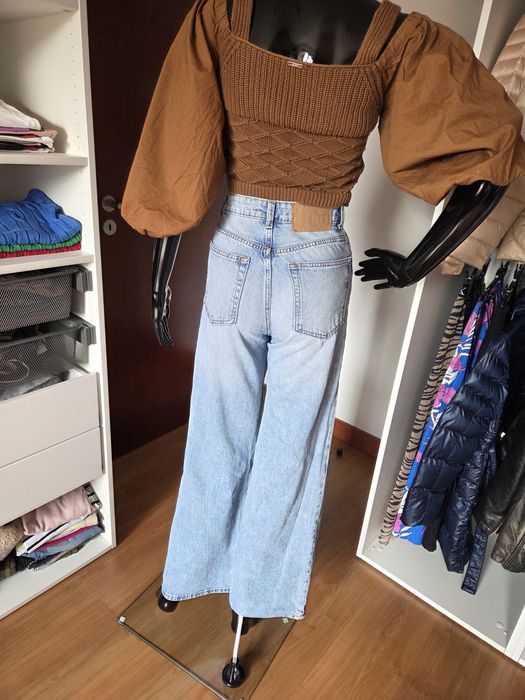 Szerokie spodnie jeansowe h&m 32