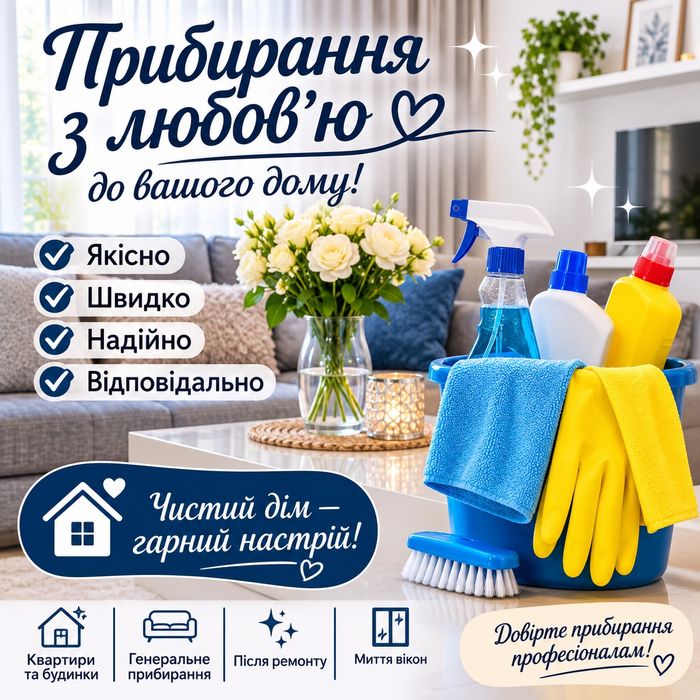 Пропоную послуги прибирання,квартир ,будинків і різних приміщень:)