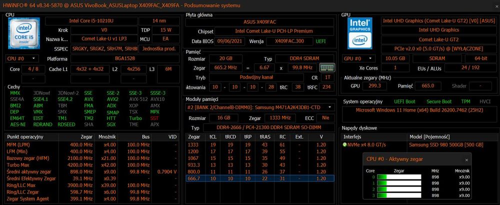 ASUS VivoBook 14 X409FAC – i5 / 20GB RAM / NVMe 512GB / Office 2024