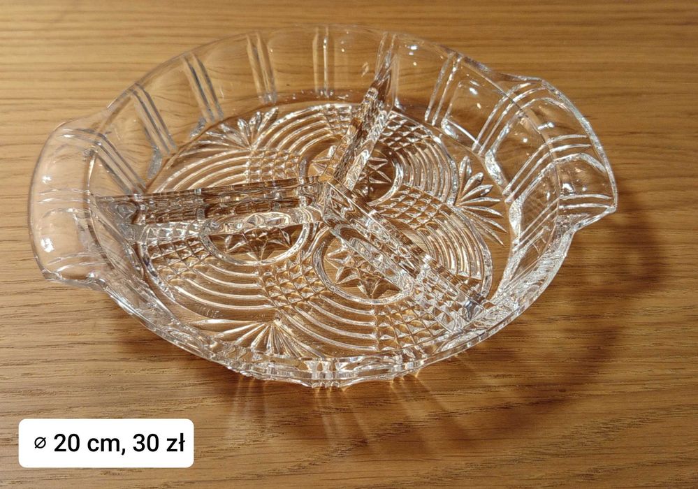 Talerz / Patera kryształowa z PRL trójdzielna