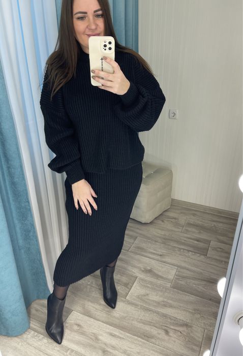 Акция!!!Женский теплый вязаный костюм свитер+юбка Жіночий костюм 42-50