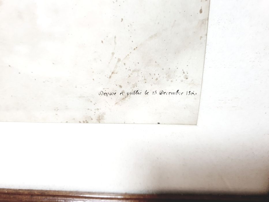 Grande antiga litografia francesa "retrato de uma mulher" emoldurada