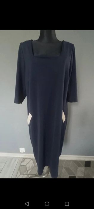 Sukienka długa granatowa oversize vintage boohoo luźna jesień zima