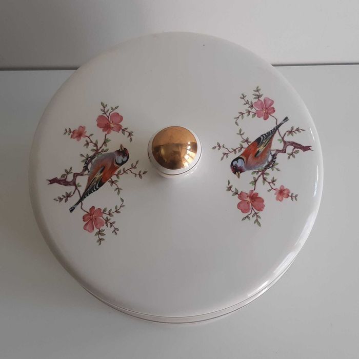 Grande Pote Porcelana Alcobaça c/ Tampa Decor Passarinhos