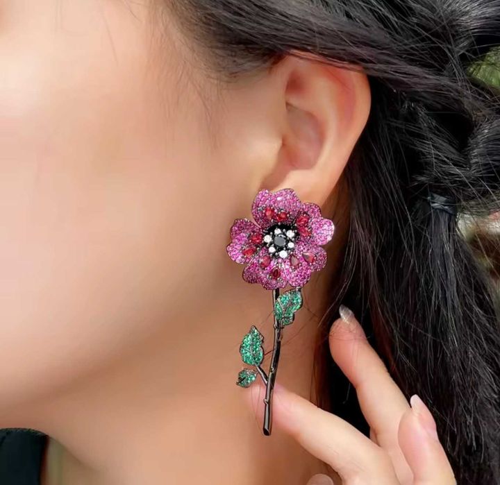 Серьги "Пурпурові Маки" кристали Swarovski