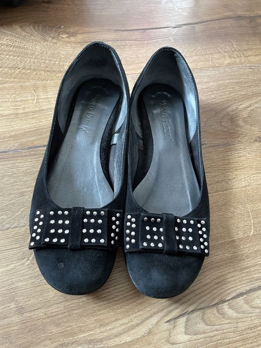 Czarne zamszowe skorzane baleriny eleganckie 37