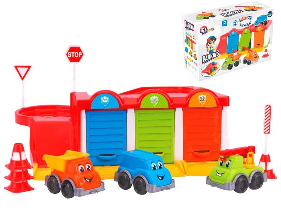 Паркінг + 3 машинки (дорожні знаки в комплекті)